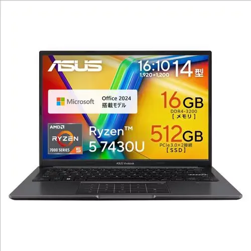 新品 ASUS ノートPC Vivobook M1405YA-R5YAWS[14型 | WUXGA | Ryzen 5 | 16GB | 512GB | Windows 11 Home | Office H&B | インディーブラック]